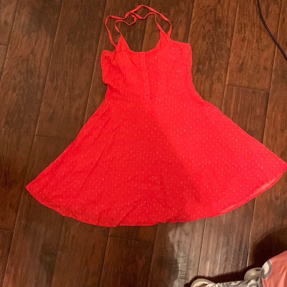 Red with white design mini dress